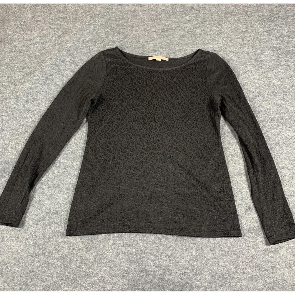 Loft Top Womens Small Black Long Sleeve Lightweight See Through Sheer Stretch